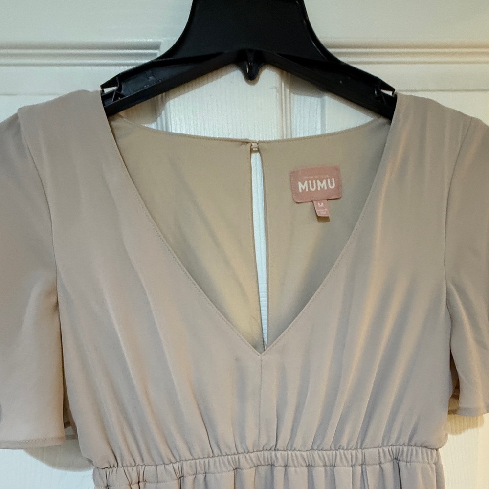 Show Me Your MuMu Emily Empire Flutter Sleeve Maxi Dress tan color